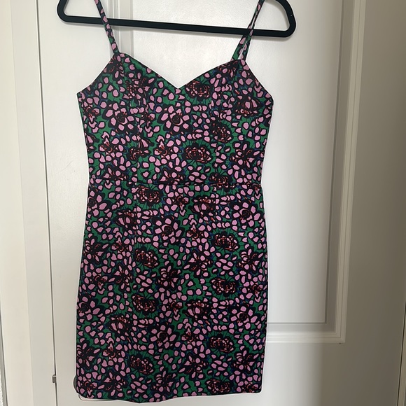H&M fitted Floral satin mini dress green pink H&M size 8 - Picture 7 of 9